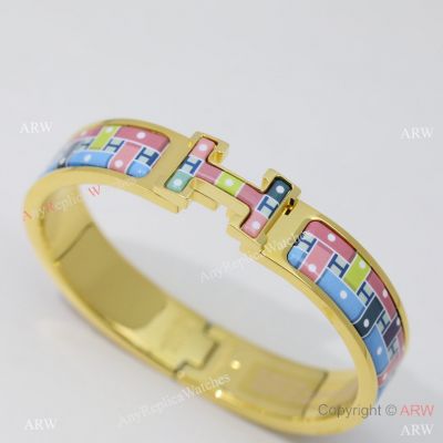 Copy Hermes Clic-Clac H Bracelet in Camouflage Printed Enamel Gold Metal